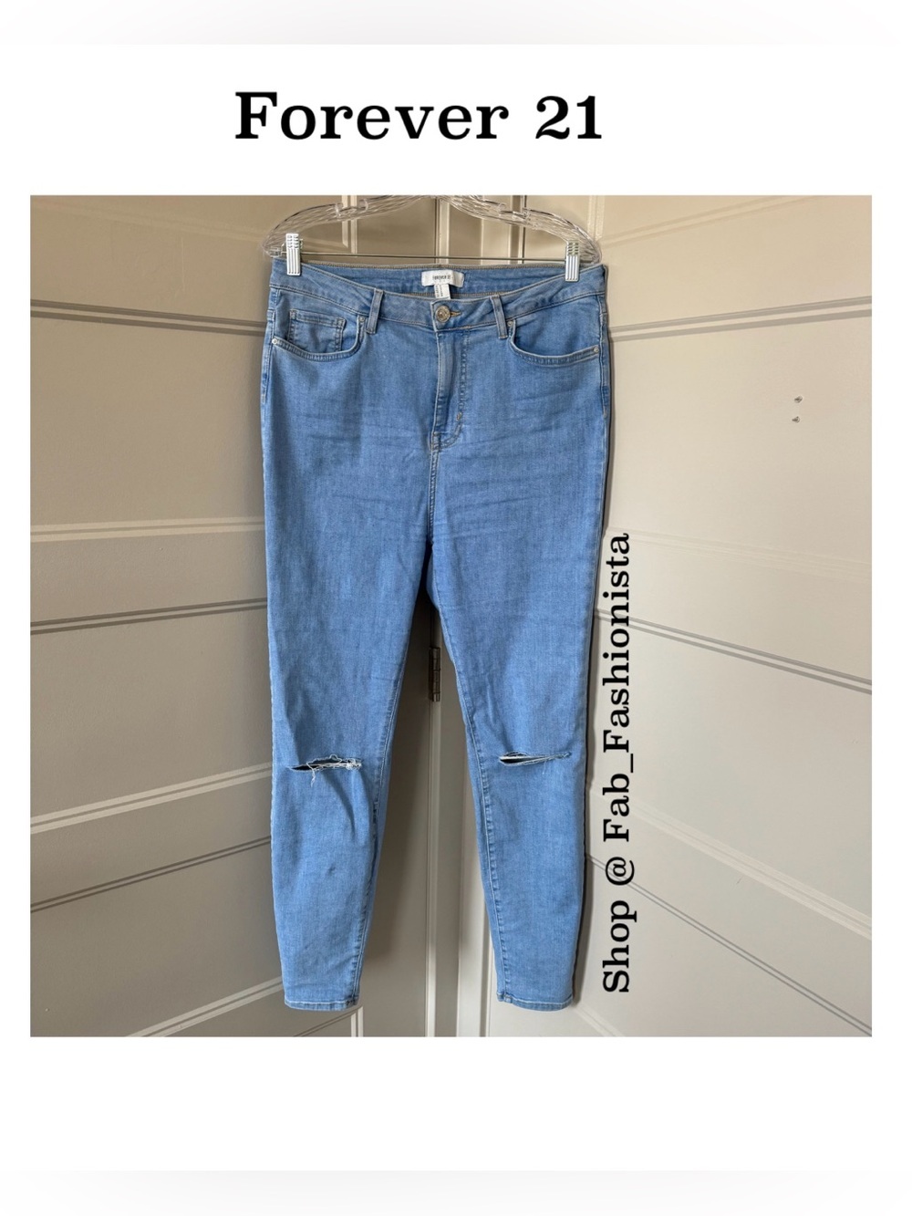 Forever 21 Light Blue Distressed High-Rise Skinny Jeans